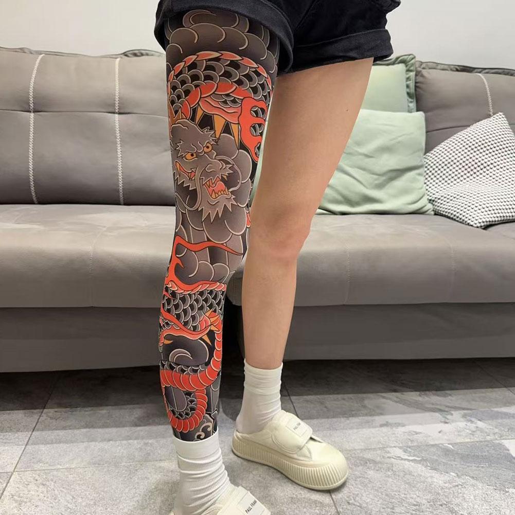 1PCS Tattoo-Inspired Single Leg Fishnet Stockings - Snag Resistant Sheer Tights for Women & Men, Comfortable Fashion Legwear