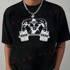 Cartoon Pattern Fitness Theme Print Motorcycle T-Shirt Men Hip Hop Streetwear Unisex Casual Abl