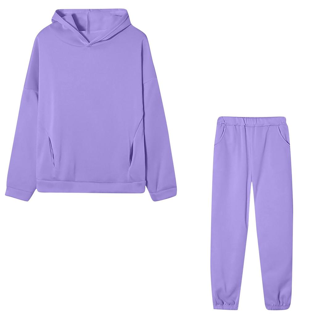 Women's Sports Fashion Solid Color Hoodie Casual Two-piece Set