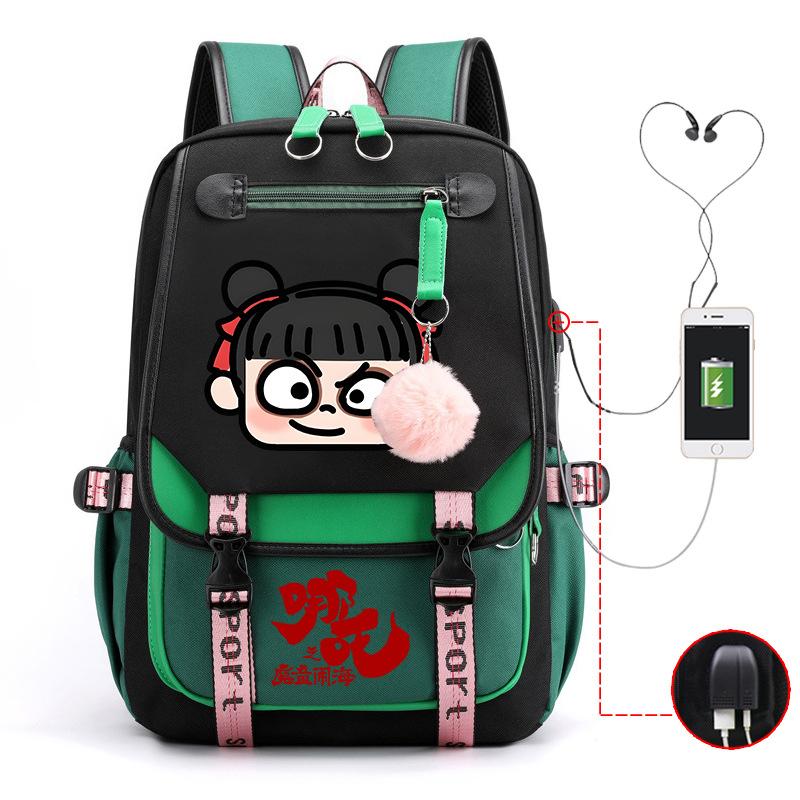 Cartoon Movie Nezha Printing Leisure Burden Reduction Travel Bag Backpack Multi-Function Large Capacity Usb Student Schoolbag