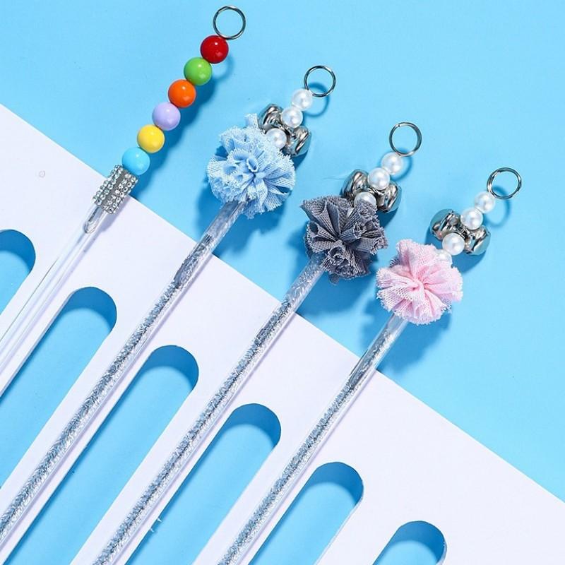 Cat Toy Rainbow Tassel Cats Stick Long Handle Cat Toys Interactive Tassel Toys for Cats Teasing Pet Toy with Bell Pet Supplies