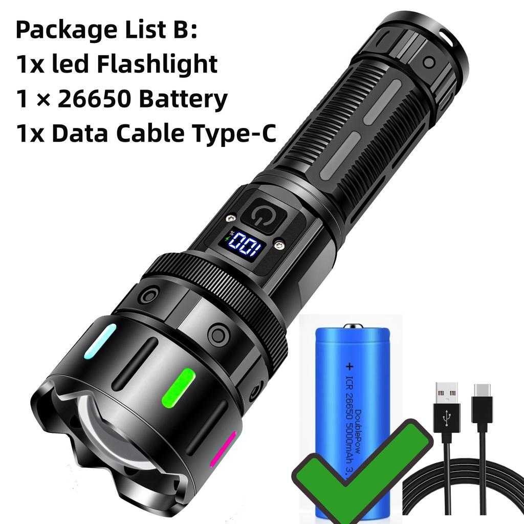 High Power Flashlight 10000 Ultra Powerful Torch Usb Rechargeable Led Lamp Fluorescence Army Tactical Flashlight Hunting Camping