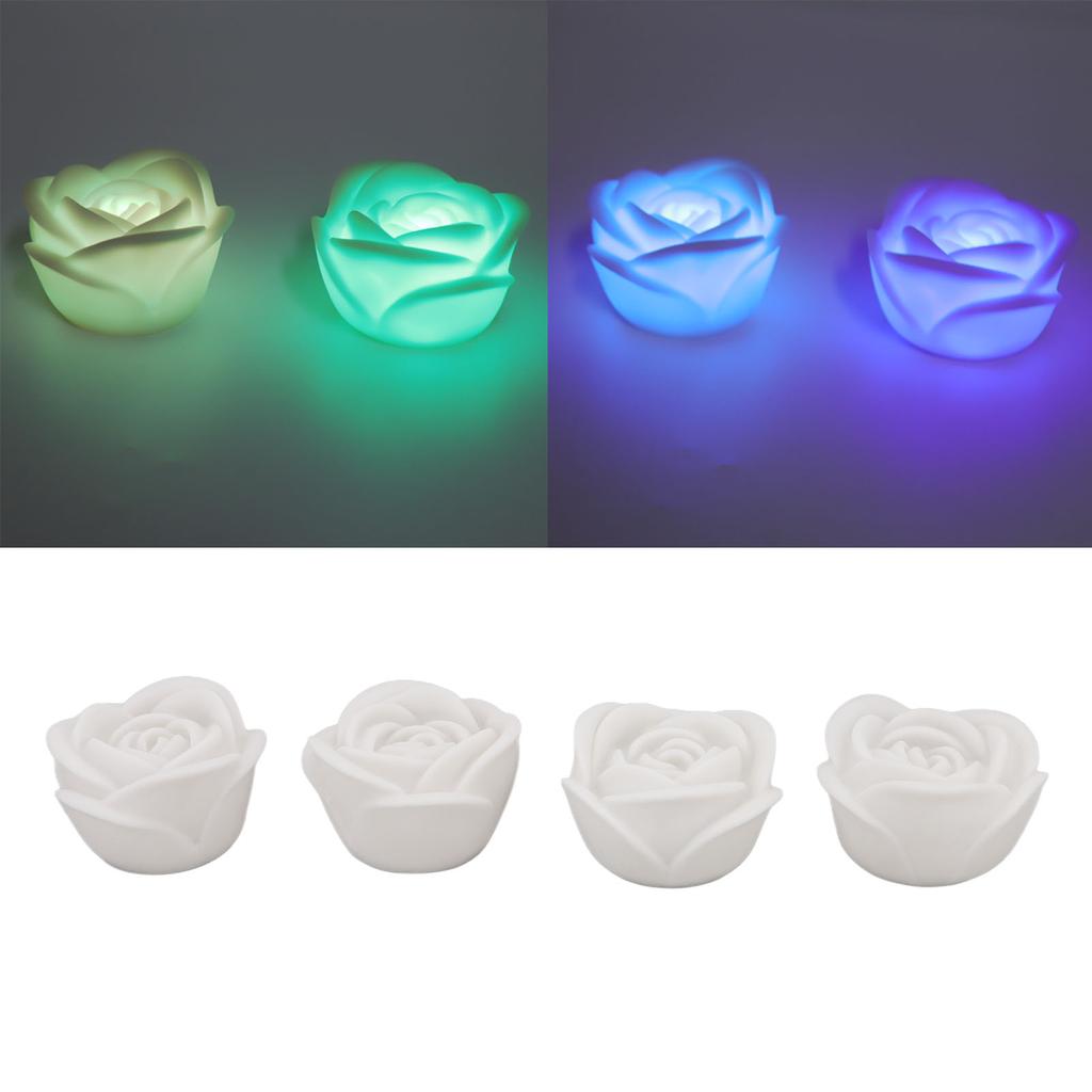4 Pcs LED Rose Candle Light Flameless Smokeless Colorful LED Decorative Light for Bars Cafe