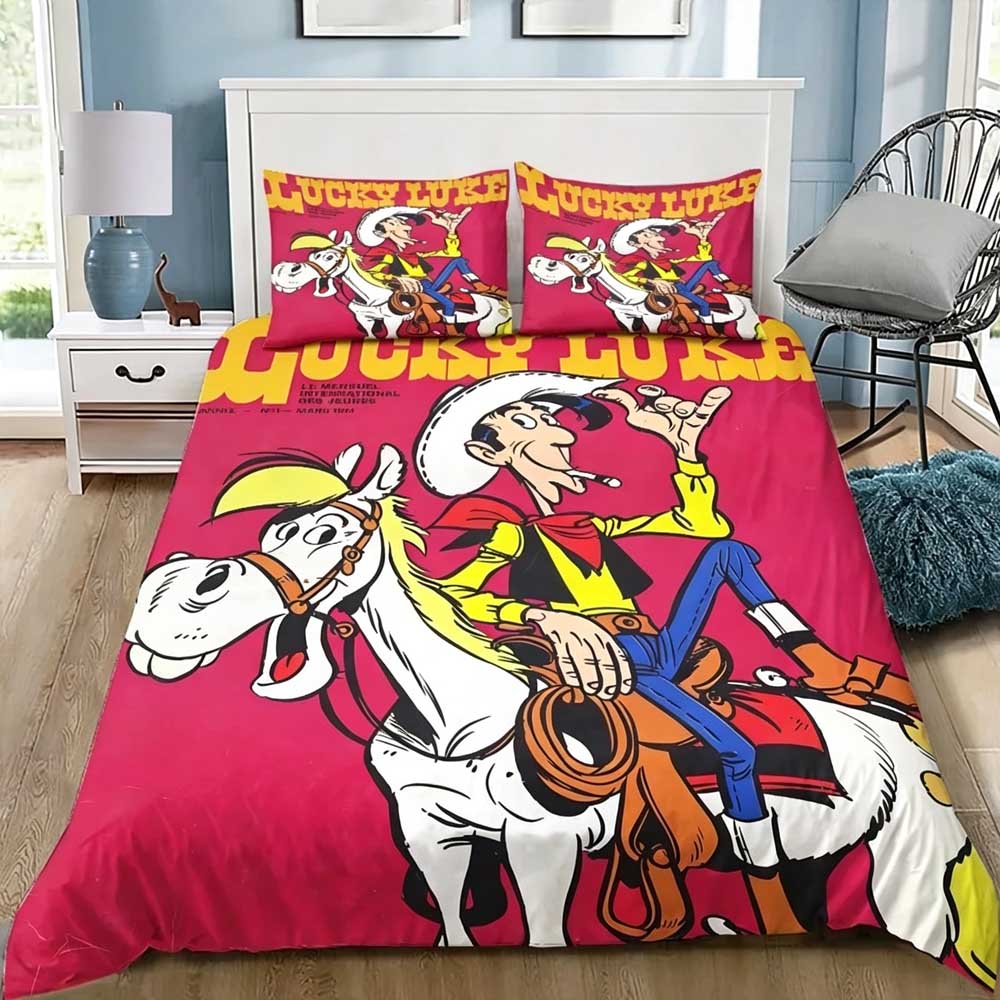 Parure de lit Kawaii Lucky Luke Simple Jumeaux Lit Jumeaux Lit Double Queen King Size Ensemble de Couette pour Chambre d'Enfant Adulte Ensemble de Draps 3D Anime 140×200cm