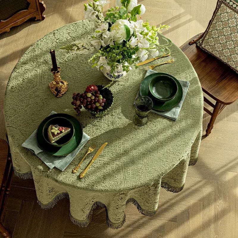 Eifloy Luxury Green Textured Table Cloth Rectangular Square For Party With Tassels Dining Coffee Table Cover Drop Shipping