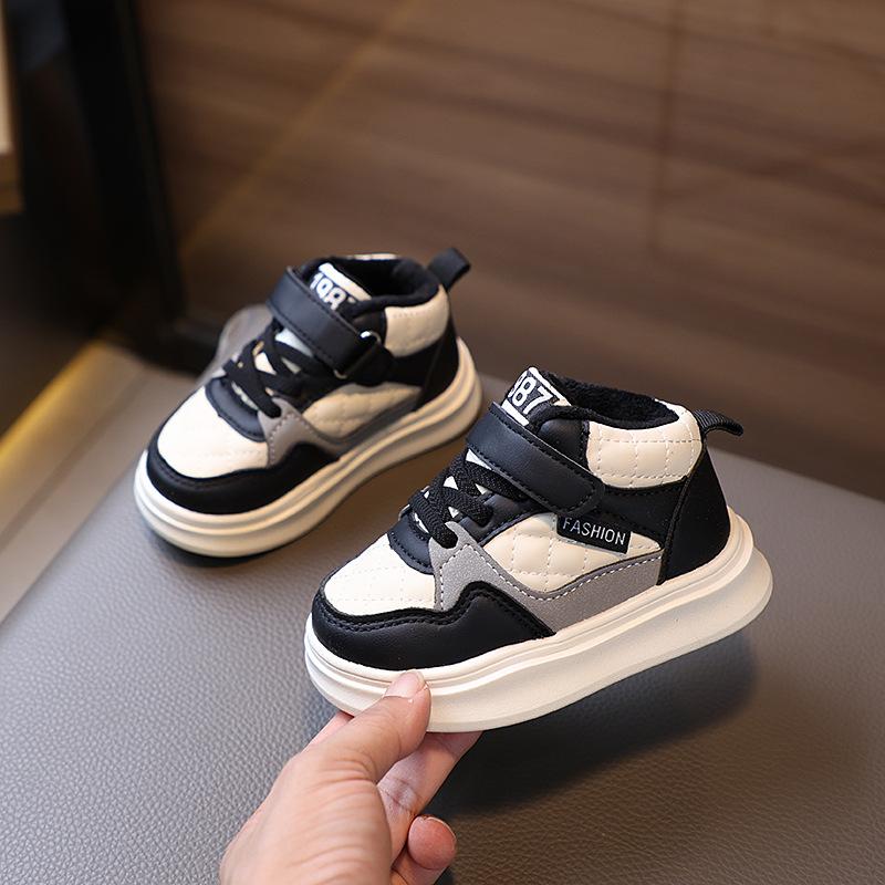 Baby shoes, new autumn and winter children's cotton sneakers, boys' and girls' plush high-top sneakers, warm shoes for toddlers and young children