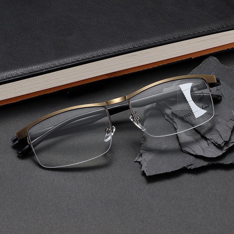 Progressive Multifocus Computer Reading Glasses  Retro Metal Prescription Blue Light Blocking for Men and Women Eyeglasses