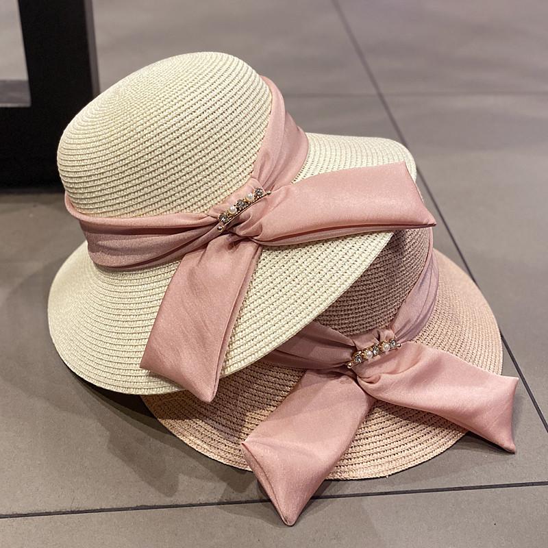 Women's Summer Straw Hat, Foldable Beach Hat, Face-shading Sun Hat, Pearl Bow Fisherman Hat, Sun Hat