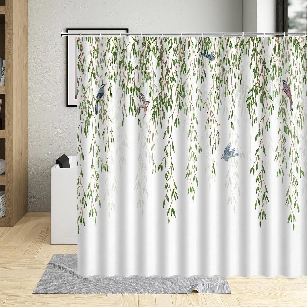 Leaves Shower Curtain Watercolor Tree Branch Leaf Vine Plant Bath Curtain Modern Fabric Nordic Bathroom Decor