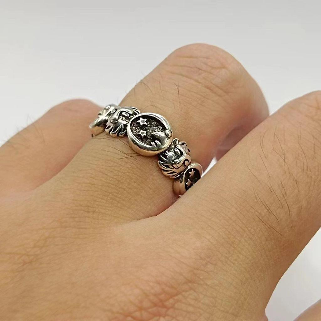 Yin Taifei Thai Silver Retro Star & Moon Adjustable Ring for Men & Women