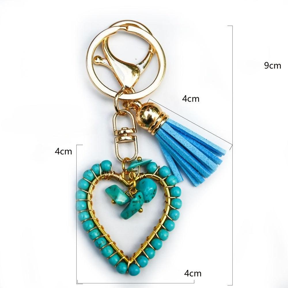 Natural stone keychain, bag pendant, bohemian style, creative decoration, heart-shaped jewelry