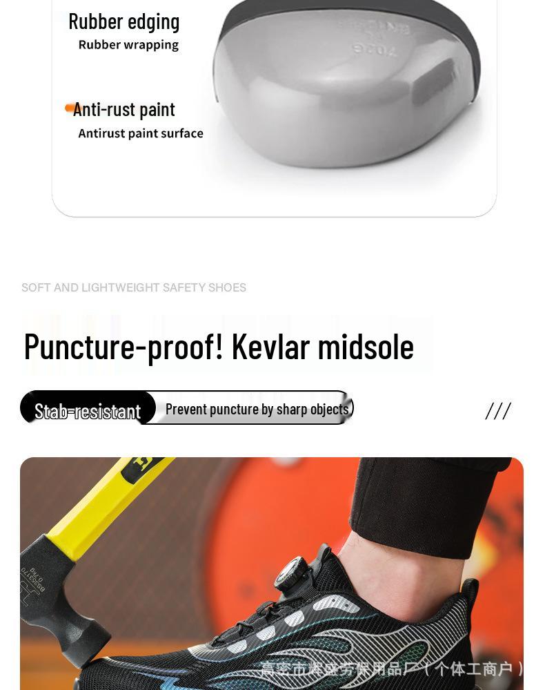 Steel Toe Anti-Smash Puncture-Resistant Men's Safety Work Shoes with Technology Button