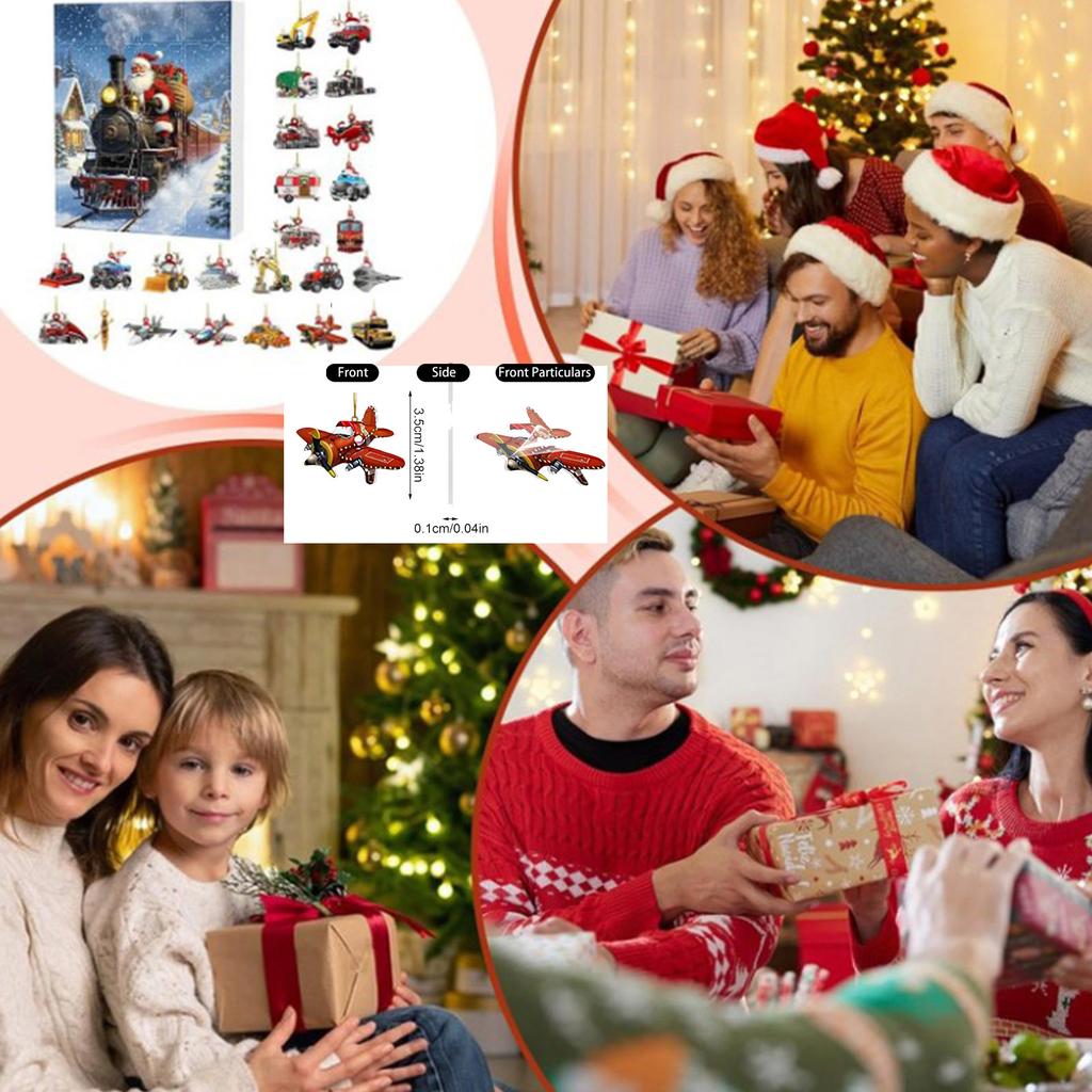 2D Flat Box With Airplane-shaped Case, 24 Pendants, Christmas Countdown Pendant Calendar