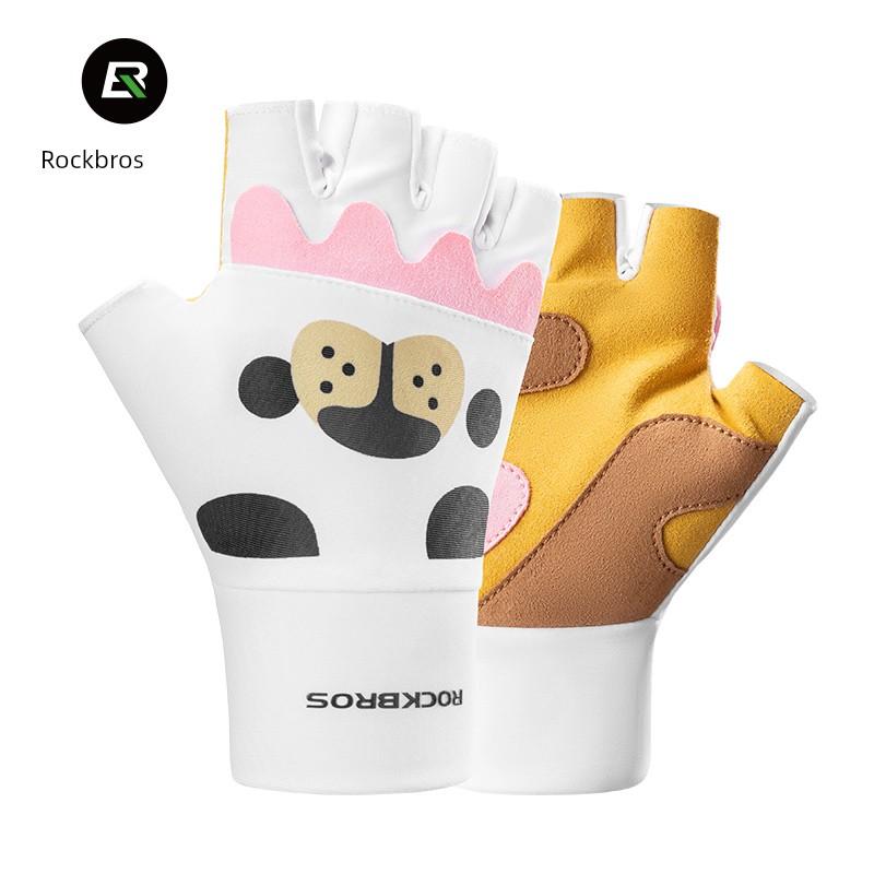 Rockbros Half Finger Kids Gloves Stroller Cycling Gloves Wristband Lightweight Breathable Plaid Sports Equipment Men and Women