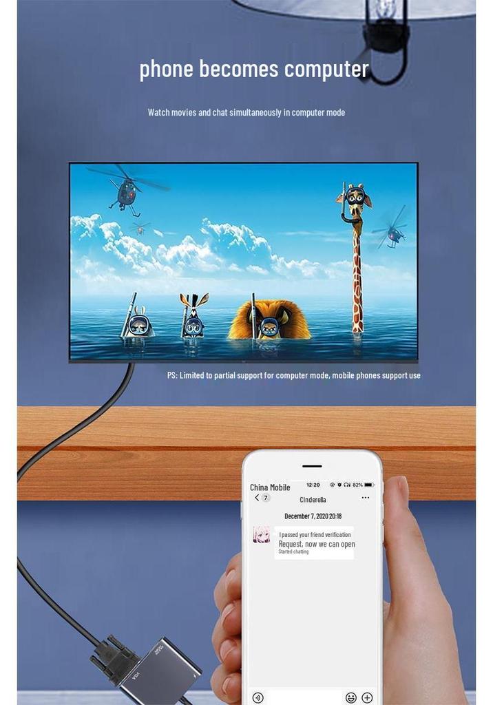 USB-C to HDMI/VGA Docking Station: Phone-to-Monitor Screen Mirroring Converter