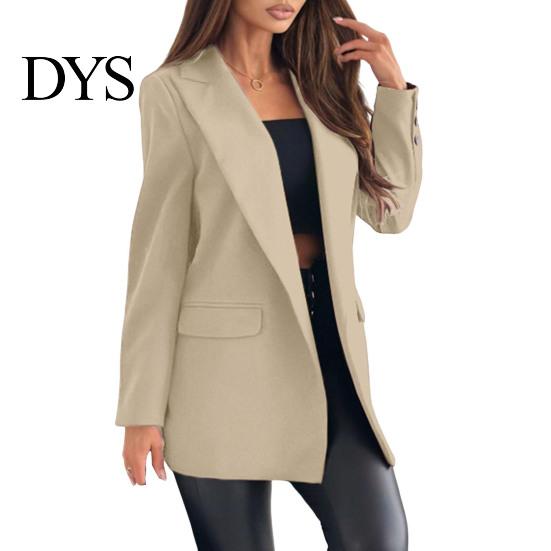 Suit Coat Women Lapel Long Sleeve Flap Pockets Business Casual Jacket Button Decor Slim Fit Solid Color Formal