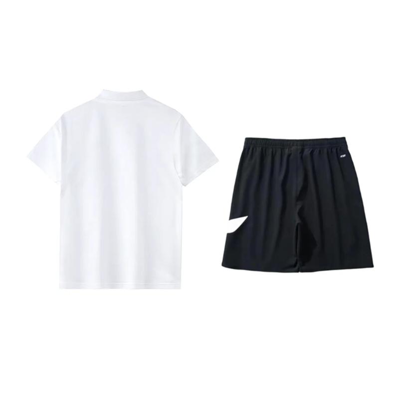 Li-Ning Solid Color Simple Comfortable Breathable Short Sleeve Polo Shirt With Drawstring Versatile Shorts Casual Sports Suit YPLV049-1+YKSV197-2