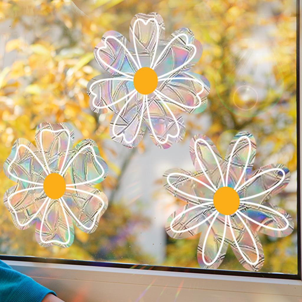 Xc7018 Hand-Painted Sunshine Colorful Daisy Pattern Electrostatic Glass Window Sticker Double-Sided Visual Decoration