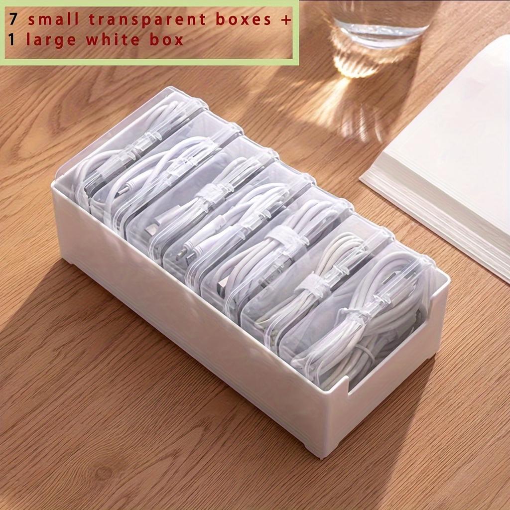 Plastic Cable Organizer Box Set with 7 Clear Storage Trunks-Non-Waterproof,Multipurpose Desktop Cord Management, Charging:able&Accessory Organization