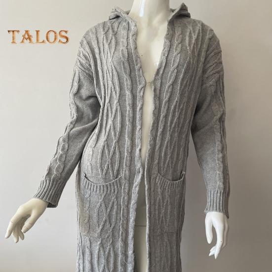 Dámská svetrová bunda s kapsami Střední délka Pletené s kapucí a zakroucená textura Jednobarevná Bunda s dlouhým rukávem Velká velikost Silné svrchní oblečení pro každodenní dojíždění