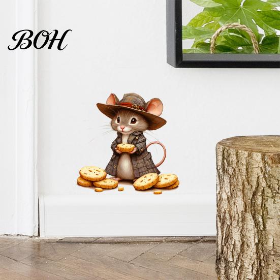 Cute Animal Wall Murals Cartoon Mouse Sticker, Fairy Tale Decal, PVC Waterproof Removable Vinyl Stickers Art Decors, Self Adhesive Mural for