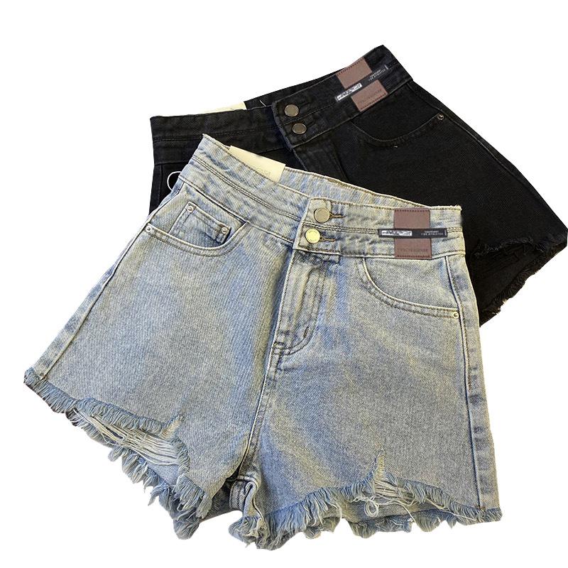 High Waist Ripped Denim Shorts: Women's A-Line, Loose Fit, Super Short Hot Pants for Summer