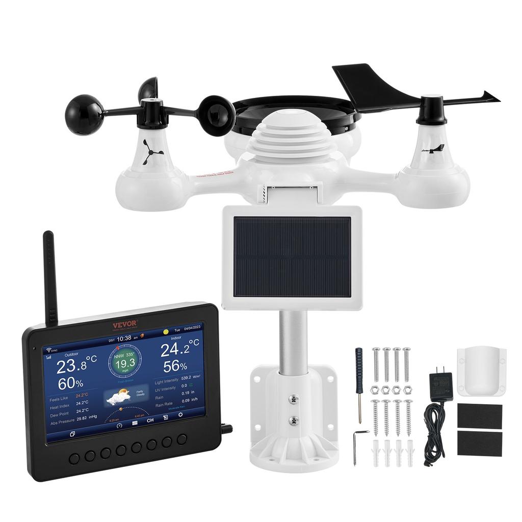 VEVOR 7-in-1 Wi-Fi Weather Station 186mm (7 In) TFT Display Wireless Outdoor Sensor