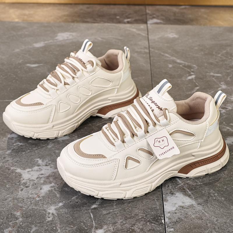 Fashion CRLAYDK Designer Chunky Sneakers for Women Leather Platform Casual Lace Up Fashion Tennis Sport Walking Wedge Running Shoes