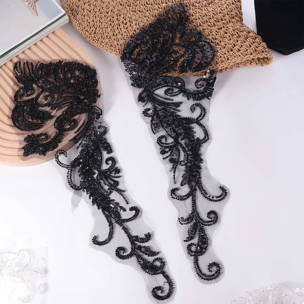 Lace Trim Flower Rhinestone Patch Elegant Lace Bodice Applique Sew On Patches  Dress Decoration