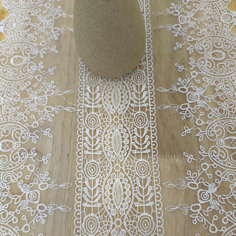 French White Embroidered Coffee Table Table Cloth Retro Style TV Cabinet Decorative Cloth Cover Towel Water Soluble Lace Mesh Table Flag