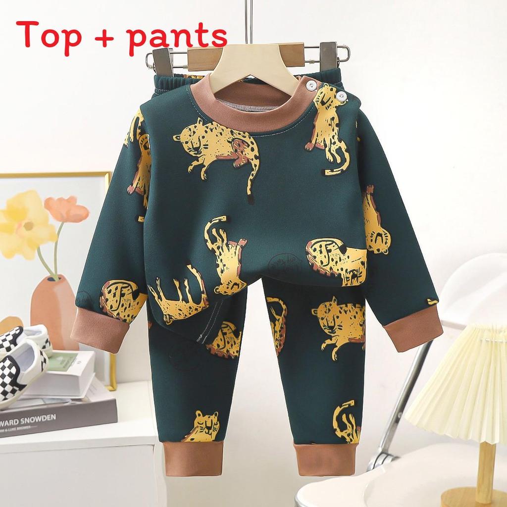 Childrens Warm Milk Silk Pajamas With Animal Prints For Autumn And Spring