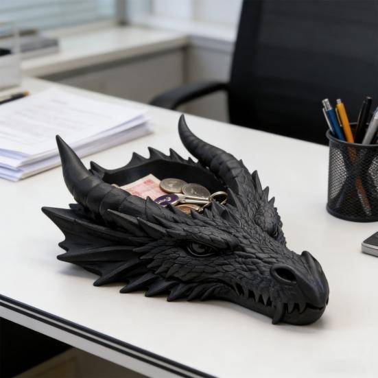 Dragon Head Storage Tray 3D Printed Gothic Table Organizer Desktop Key Jewelry Holder for Entryway Home Office Bedroom Dressing Table Nightstand