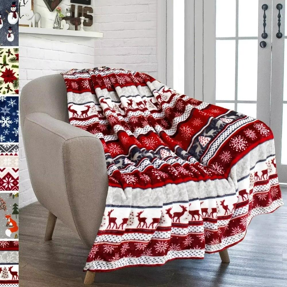 Cozy Christmas Blanket Warm Snowflake Christmas Throws Xmas Fleece Blanket Home Sofa Bed Office