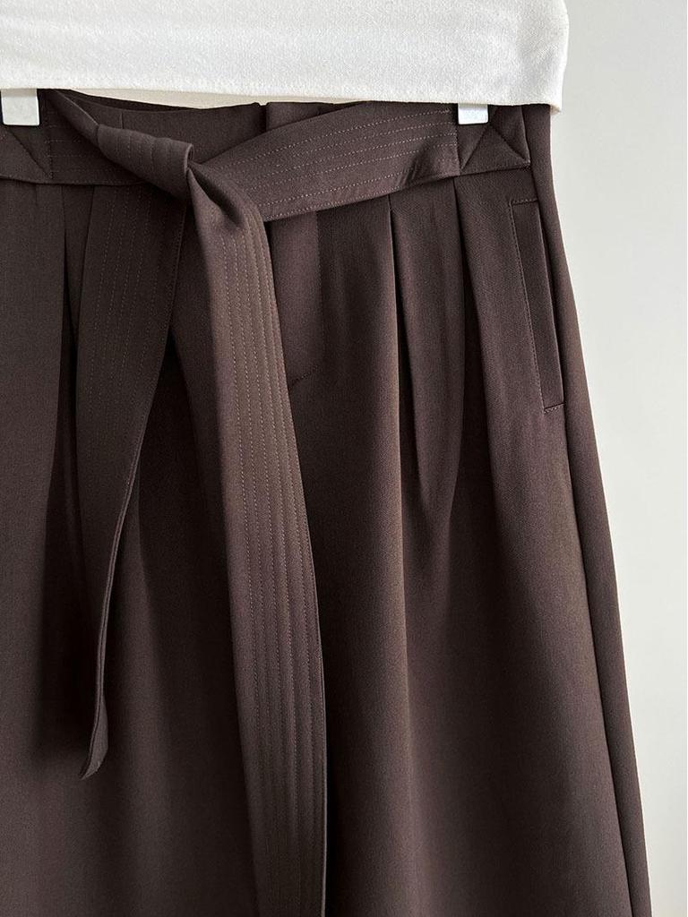 LUXI Women's Retro Lace-up Pleated Wide-Leg Pants - Autumn Casual Straight-Leg Long Trousers