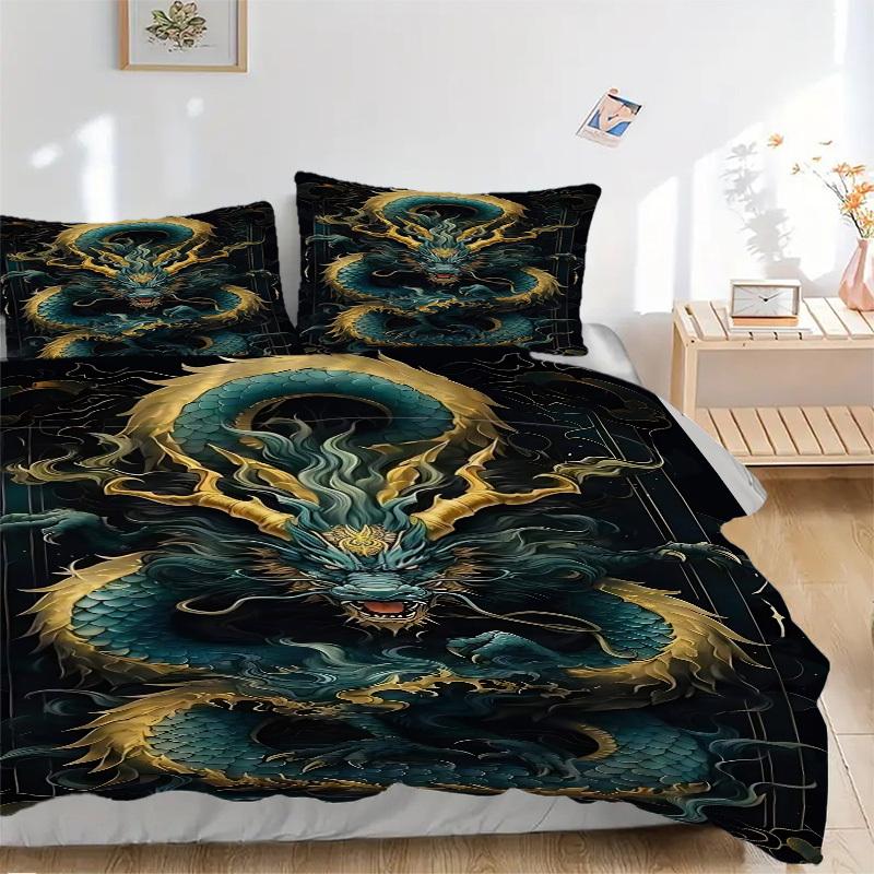 3PCs Dragon Art Design Cover Set, Breathable Fabric(1 Duvet Cover + 2 Pillowcases) (Without Quilt) yy250911196