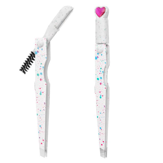 3 In 1 Eyebrow Clip Eyebrow Trimmering with Brush Multifunctional Stainless Steel Colorful Eyelash Tweezers Beauty Makeup Tools