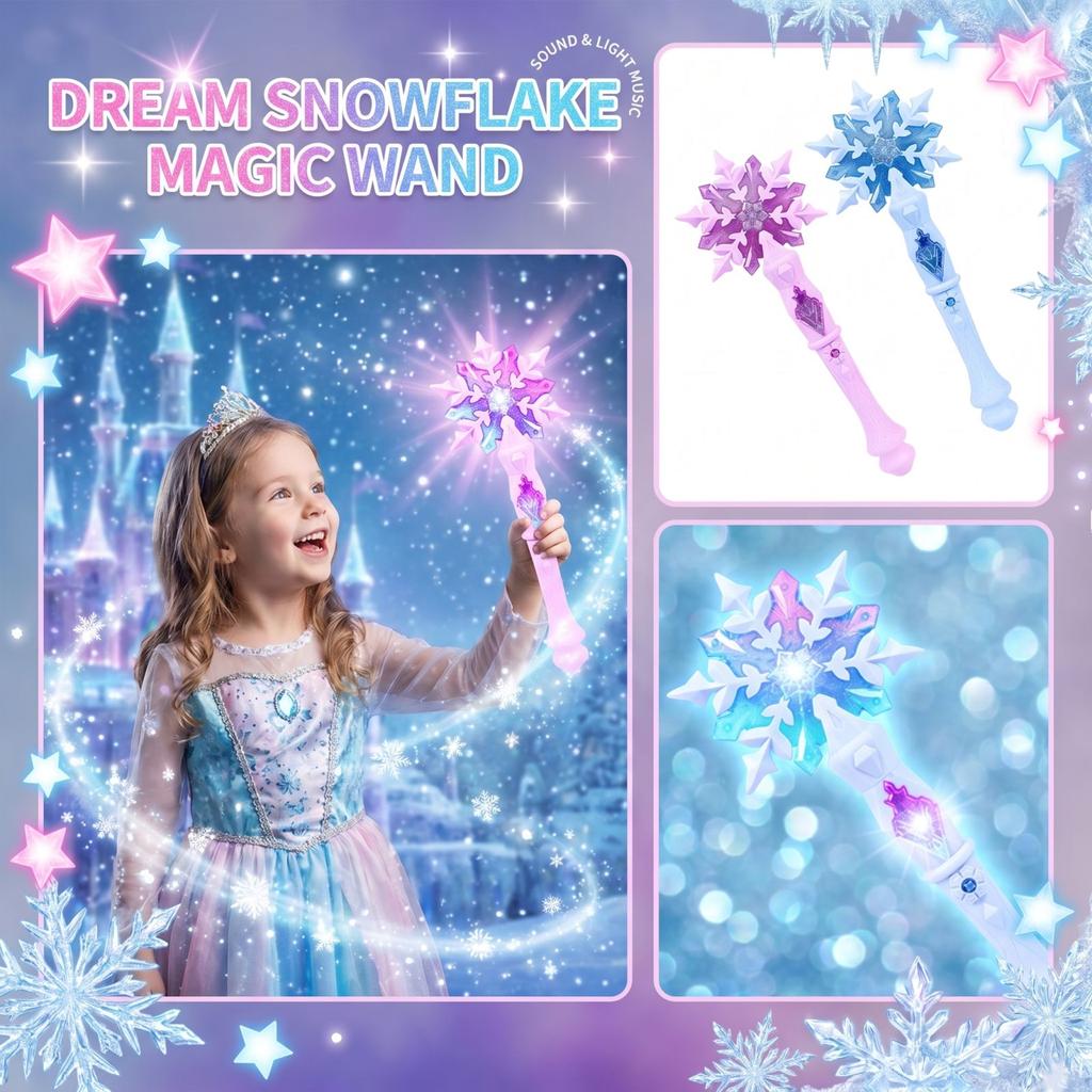 Kids Light Up Snowflake Magic Wand with Sound Effects Touch Activated Electronic Fairy Stick for Role Play and Costume Parties