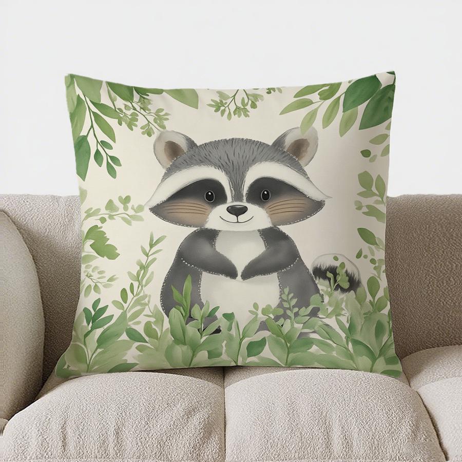 Home Decor Cute Bear With Green Leaves Pillow Cover Pattern Cushion Cover Suitable For Sofa Bedroom Car Pillow Cover