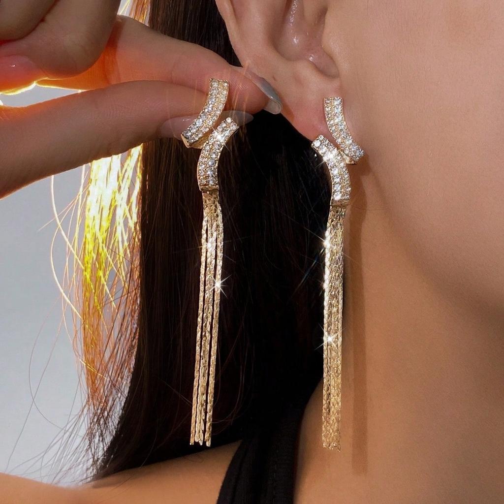 1 Pair of Luxurious Snake Tassel Pendant Earrings for Women, Gold Long Tassel Earrings, Fashionable Party Women's Aesthetic Jewelry
