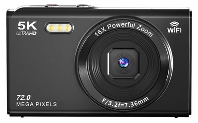 YULINJIA 5K Digitální fotoaparát s Wi-Fi přenosem do smartphonů, Rozlišení 72 MP, 64GB Micro SD karta, Automatické ostření, 16x digitální zoom, LED světlo, Webkamera,