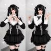 KALAOK Gothic Schwarzes Mori Girl Lolita Kleid, Langärmlig, für Cosplay, Schulfeste, Kulturfeste, Veranstaltungen und Fotoshootings, Größe S