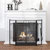 3 Panel Folding Fireplace Screen with 4 Tools Set, Steel Mesh Spark Guard with Double Door for Open Fire, Log Burner, 122W X 80H Cm, Black