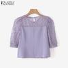 ZANZEA Womens Casual Hollow Lace Patchwork Summer 3/4 Sleeve Blouse