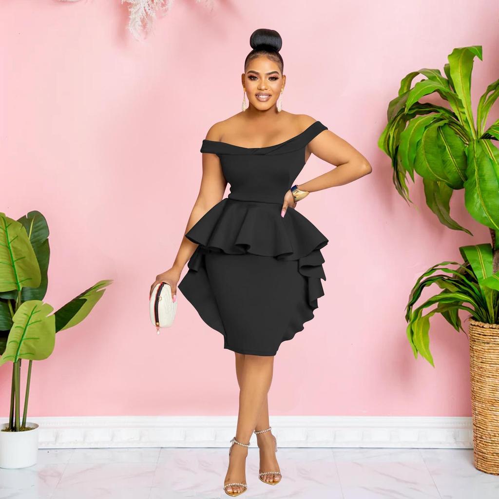 X6293 Fashion Women's Solid Color Sleeveless Ruffle Short Dress