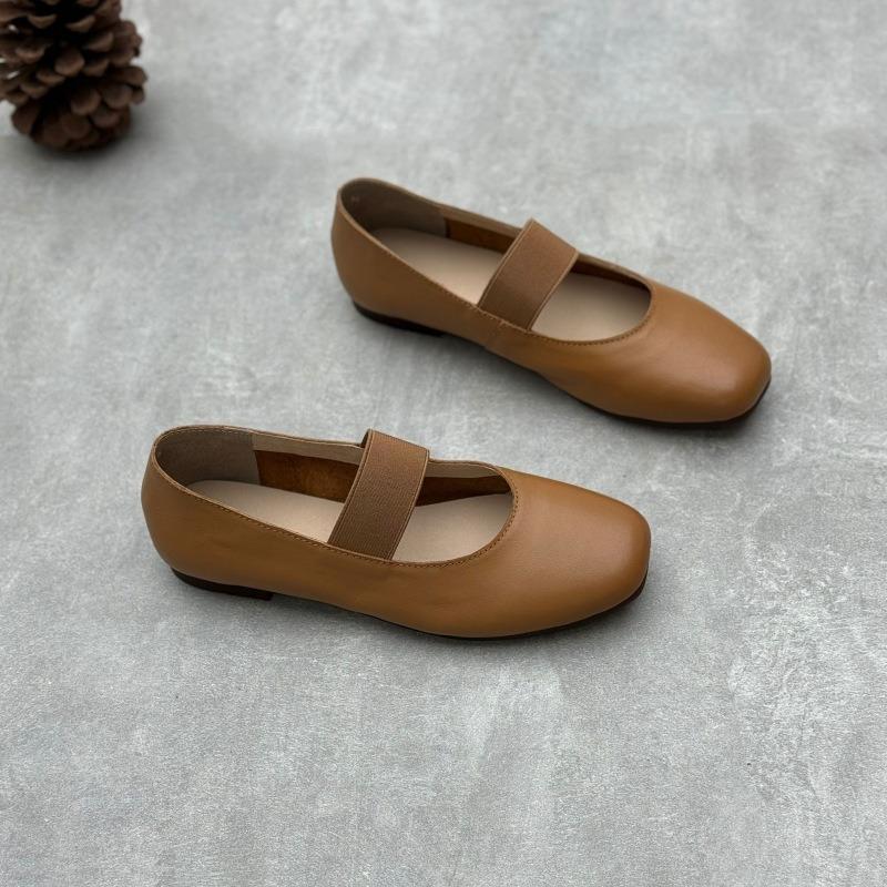Casual leather single shoes square head flat cowhide women's shoes
