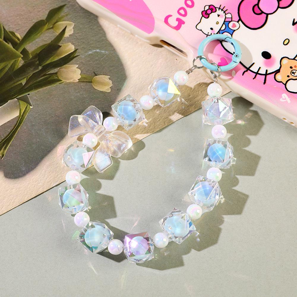 Handmade Beaded Candy Color Bow Keychain & Phone Charm