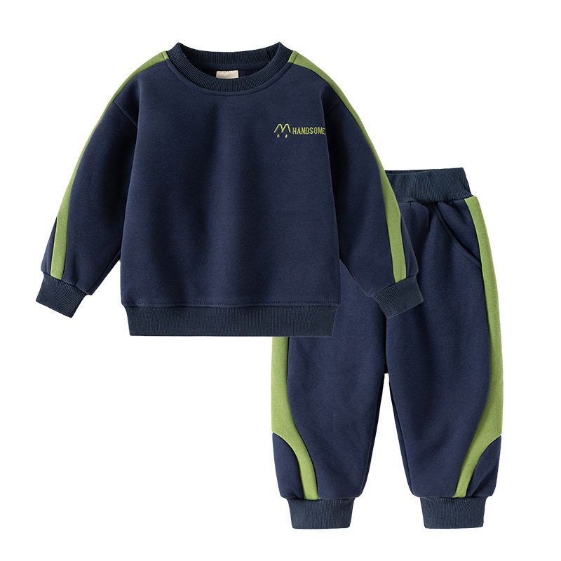 Children's Korean Style Sportswear Fleece-Lined Suit Autumn and Winter Children's Clothing Boys' Loose Sweatshirt Boys' Casual Pants