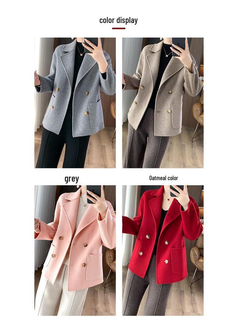 Women's Short Wool Coat - Petite Loose Fit, Autumn/Winter Suit Collar Overcoat