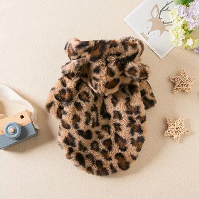 Winterkleidung für Hunde, warmer Fleece-Kapuzenpullover für Hunde, Leopardenmuster, Hundemantel, Jacke, Französische Bulldogge, Kleidung für kleine Hunde, Haustierkostüme
