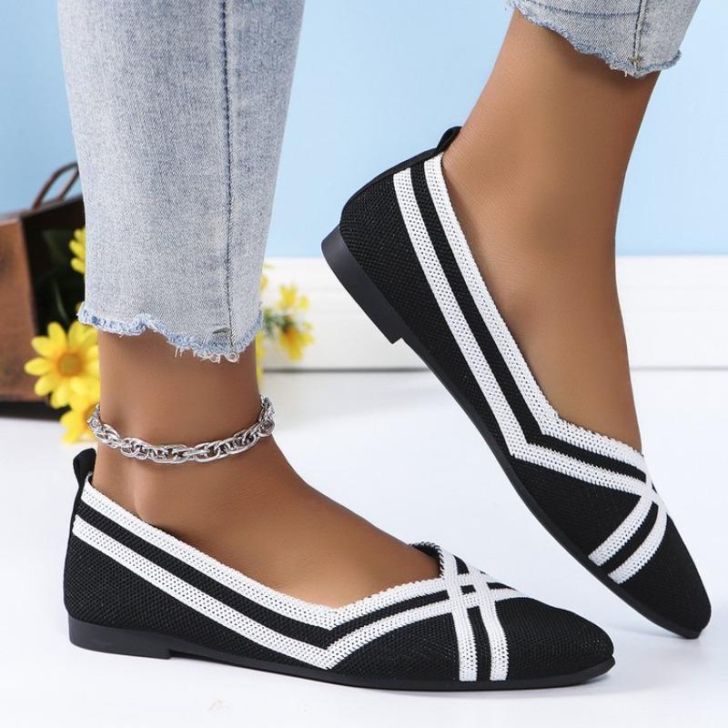 Women's Pointed Toe Flat Shoes Solid Color Knitted Slip On Shoes Casual Breathable Ballet Flats Women Flat Shoes Women